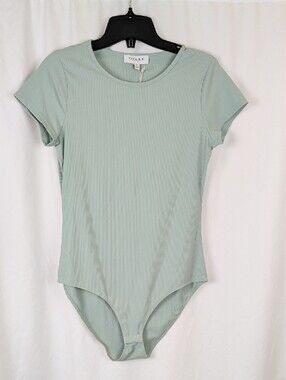 NWT Gilli Lottie Ribbed Short Sleeve Bodysuit Sage Green Small